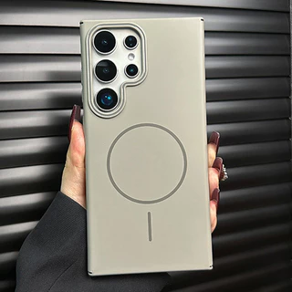 Luxury Matte เคสโทรศัพท์แม่เหล็ก สําหรับ Samsung Galaxy S25 S24 S23 S22 S21 Plus S25 Ultra S24FE S23FE S21FE S20FE Note 20 Ultra สีทึบกันกระแทกซิลิโคนแข็ง
