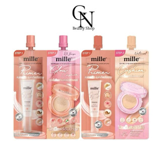 Mille มิลเล่ ซองคู่ ไพรเมอร์+คุชชั่น Mille 2IN1 Bright Primer / Matte , Glow Cushion 4+4กรัม(1ซอง)