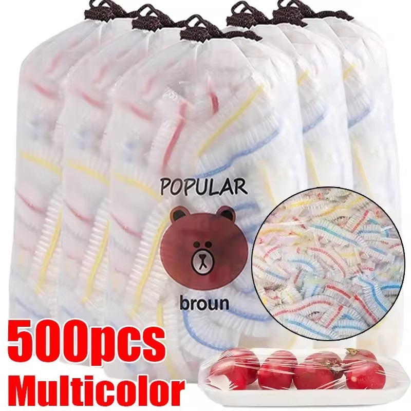 ฝาครอบฟิล์มยึดสีสันสดใสแบบใช้แล้วทิ้ง 100/300/500 ชิ้น / ฝาครอบอาหารห่อพลาสติก / ถุงฟิล์มเก็บสด