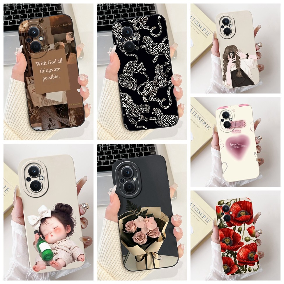 Oppo Reno 7Z 5G CPH2343 เคส Oppo Reno 8Z 5G CPH2457 หรูหราแฟชั่นดอกไม้ Kawaii สาวน่ารักแมวเคสกันกระแ