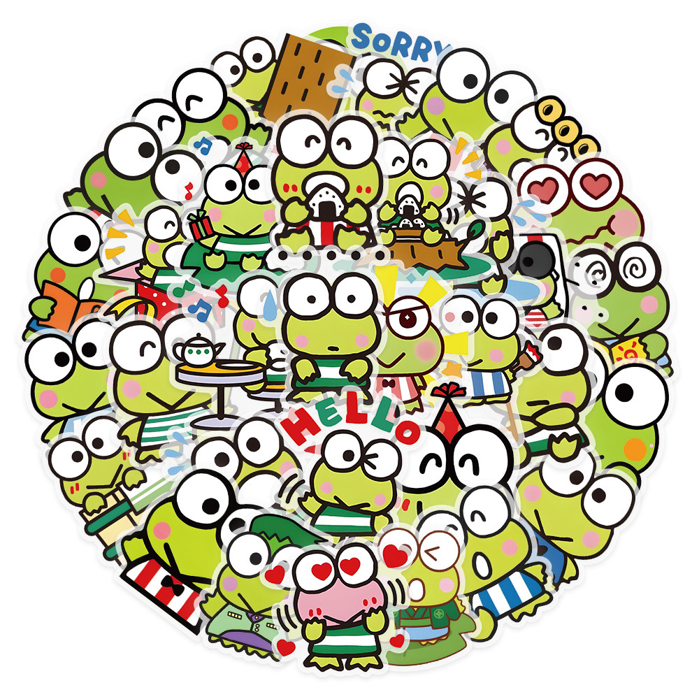 ชุดสติ๊กเกอร์ Keroppi Nature (50 ชิ้น) - Kawaii Frog Decor สําหรับขวดน้ํา - Murah & Cantik