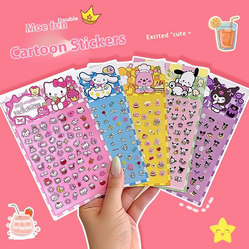 3D บรรเทาน่ารักการ์ตูน Sanrio สติ๊กเกอร์ติดเล็บสําหรับเด็กผู้หญิงกันน้ํา Kuromi Melody Cinnamoroll สติ๊กเกอร์ติดเล็บสติ๊กเกอร์ตกแต่งมีกาวในตัว