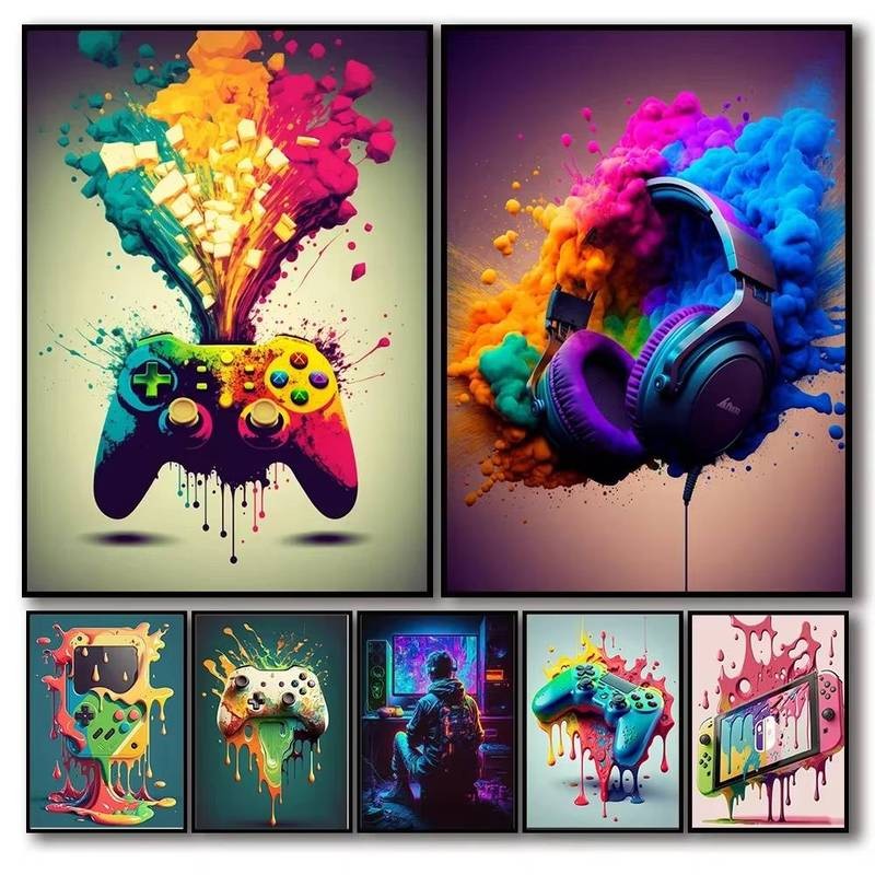 สีสันเกม Controller Wall Art โปสเตอร์พิมพ์ Nordic ความงามภาพผ้าใบภาพวาด Gaming Boy Room ตกแต่งบ้าน