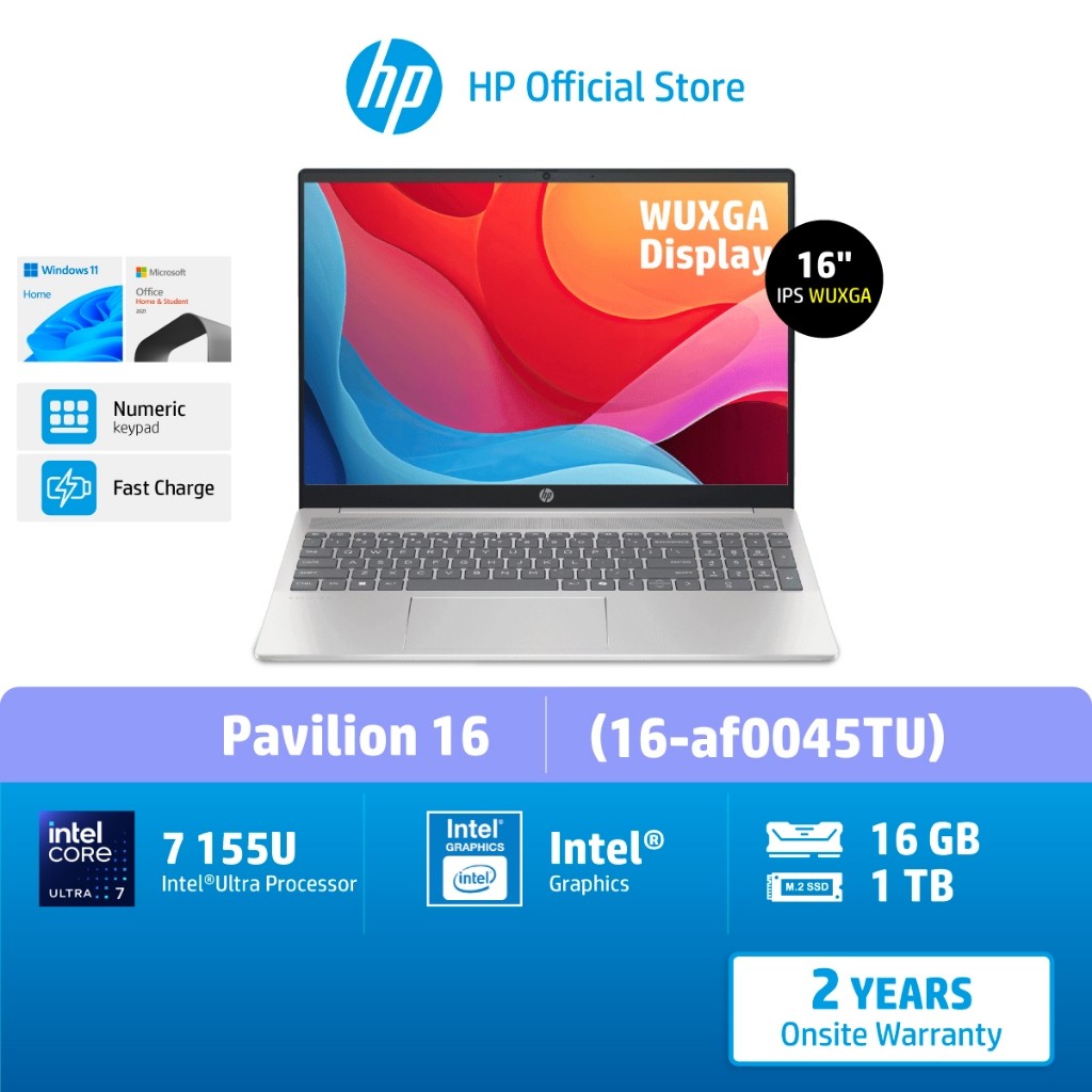 [ราคาพิเศษ+ของแถม] HP Pavilion 16-af0045TU /Ultra 7-155U /Intel® Graphics /16GB /1TB /Win11 /MS H&S 