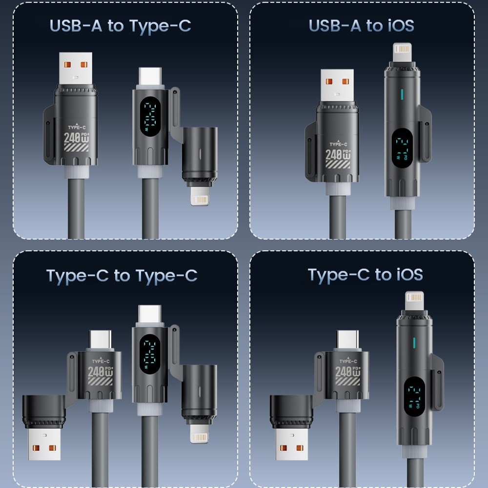 240W 4 In 1 Super Fast Charging Digital Spring Data Cable เหมาะสําหรับ Huawei Android รองรับ Carplay และ Carlife Quick Charge - รูปที่ 2