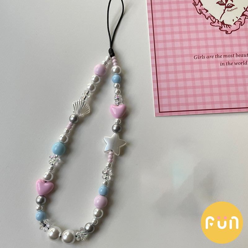 อิน สีชมพูหัวใจรักเปลือกหอยลูกปัดสากลโซ่โทรศัพท์มือถือกล้องเชือกเส้นเล็กอุปกรณ์ตกแต่งสายรัดข้อมือป้องกันการสูญหายพวงกุญแจ - รูปที่ 2