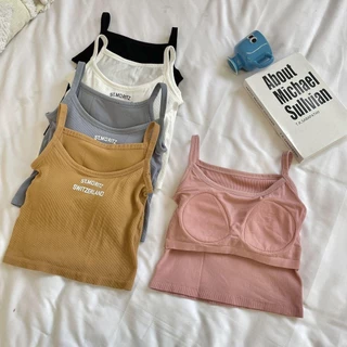 #473 เสื้อครอปสีพื้น สายเดี่ยวลายอังกฤษ สุดเซ็กซี่น่ารักสดใส วัยใส ยกกระชับหน้าอก สุดฮิตราคาถูก