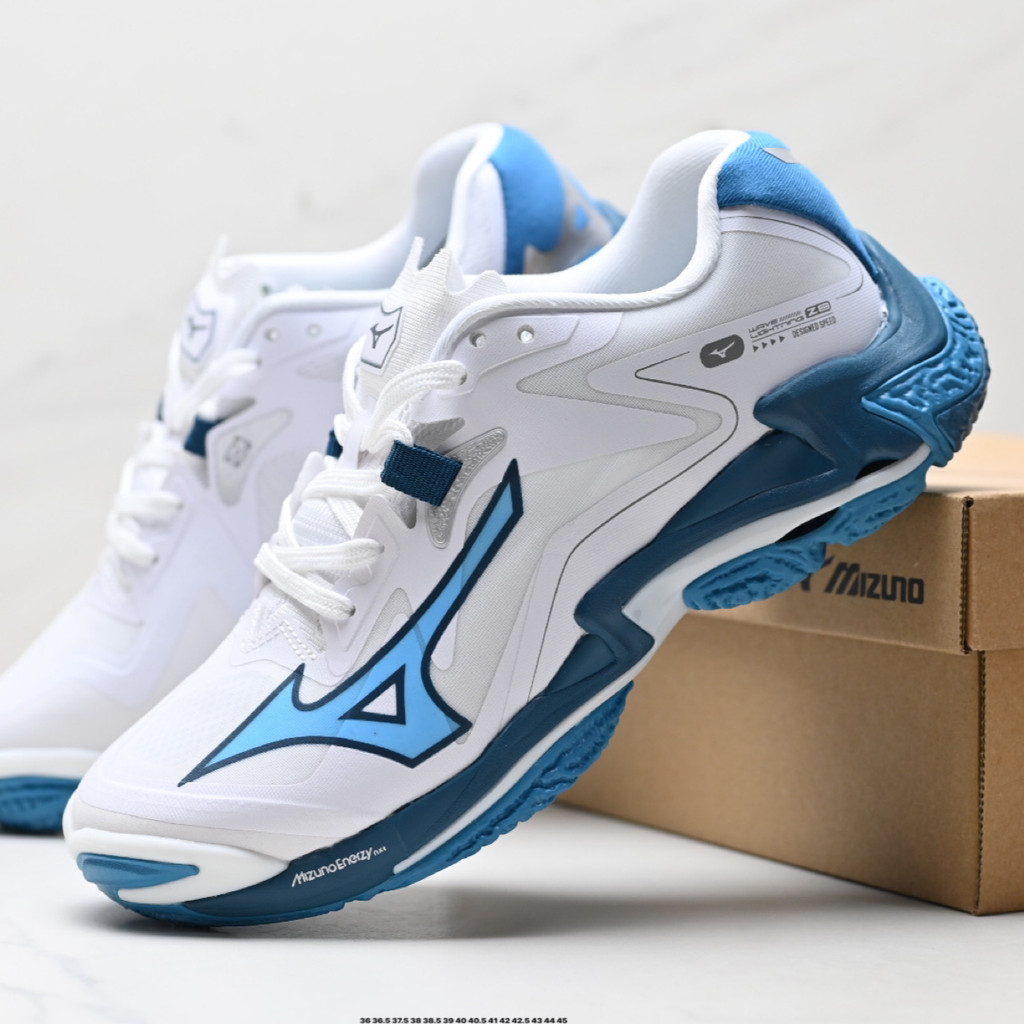 Mizuno Wave Lightning Z8 รองเท้ากีฬาและสันทนาการสีน้ําเงินและสีขาว
