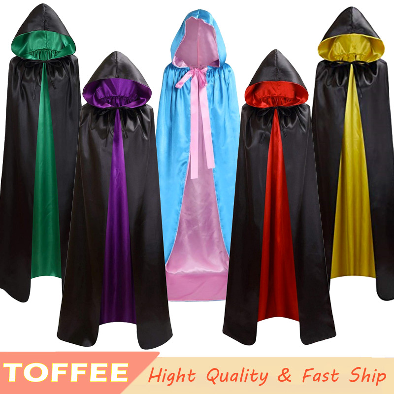 Death God Vampire สีดำ เสื้อคลุม Cape สำหรับเด็กและผู้ใหญ่ ไม่ว่าจะเป็นชายหรือหญิง Man Unisex Wizard แม่มด HALOWEEN คอสเพลย์ เครื่องแต่งกาย Outwear