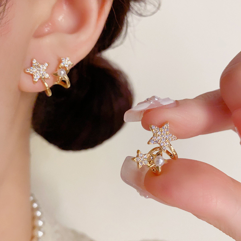 ส925 เงินเข็มแฟชั่นออกแบบดาวมุกแสงหรูหราต่างหูที่เรียบง่ายขายส่ง