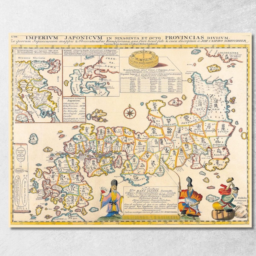 Painting Historical Map Of Japan With Regional Borders And Traditional Illustrations , map46 ภาพพิมพ