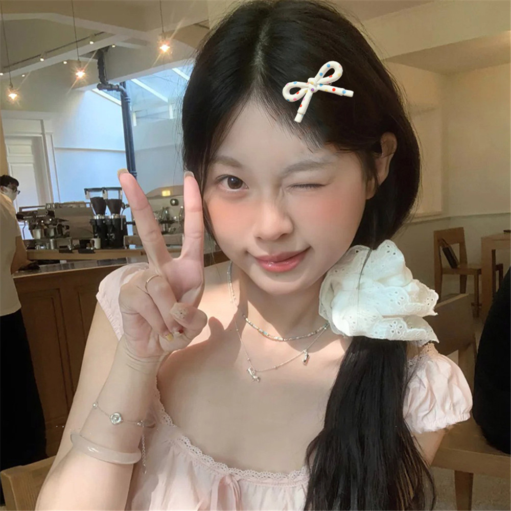 Ahellogirl مشبك شعر جانبي بفيونكة ملوّنة للغرّة — صورة 5