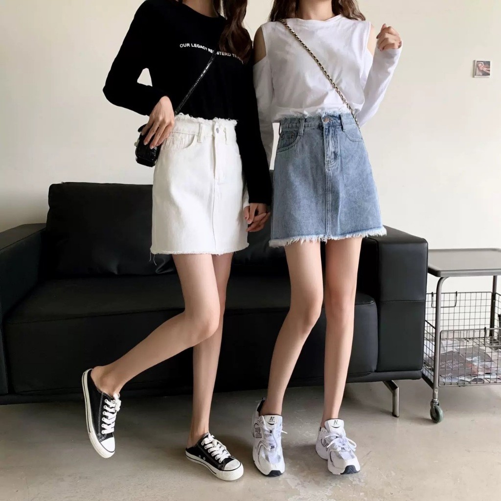 Swim กระโปรงยีนส์เอวสูงทรงเอ สไตล์เกาหลี ปลายรุ่ย  #2030