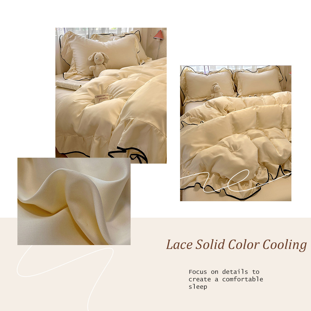 3/4ชิ้น ชุดผ้าปูที่นอน. ชุดผ้าปู ice silk cooling สีทึบ ผ้าปูที่นอน+ปลอกผ้านวม+ปลอกหมอน ลูกไม้ ไม่มีผ้านวม 3ฟุต 5ฟุต 6ฟุต - รูปที่ 7