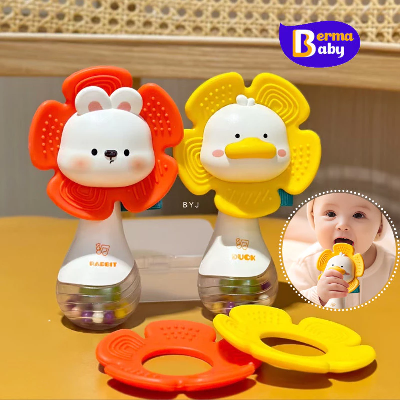 Berma Baby ยางกัดเด็ก 2 in 1 เขย่ามือเขย่า ของเล่นกระดิ่งมือ ยางกัดแบบถอดได้ ของเล่นเด็ก