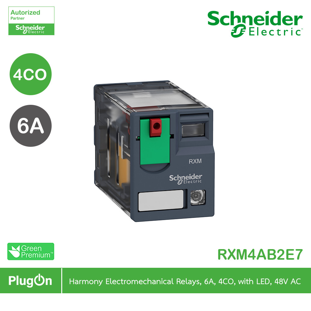 Schneider Miniature Plug in Relay Harmony Electromechanical Relays 6A 4CO with LED 48VAC | RXM4AB2E7