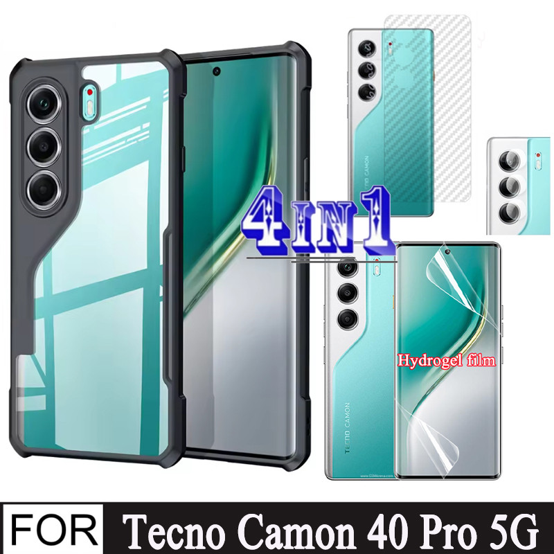 4In1 Tecno Camon 40 Pro 5Gเคสโทรศัพท์กันกระแทกสําหรับTecno Camon40 Proฟิล์มไฮโดรเจลแบบนุ่ม + ฟิล์มด้
