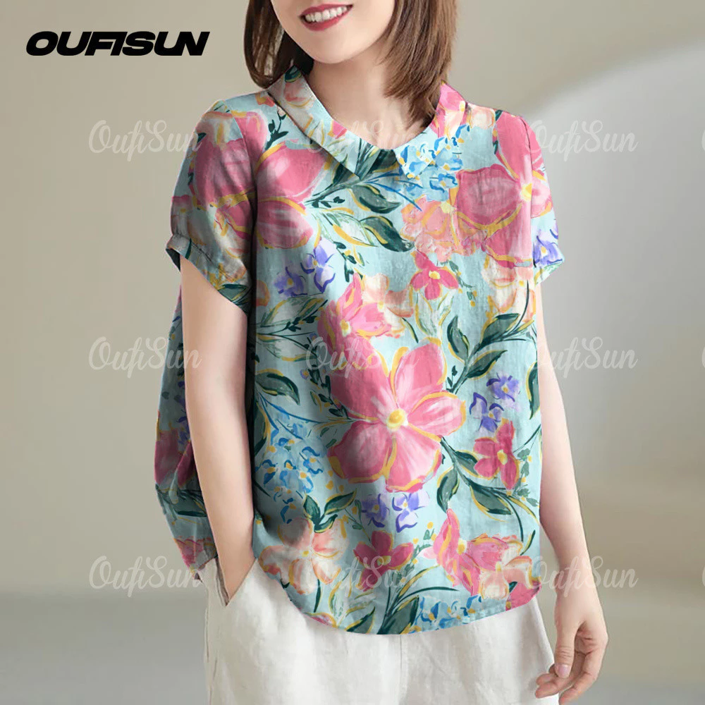 เสื้อฮาวายลายดอก แขนสั้น ผ้าฝ้ายผสมลินิน thumbnail 8