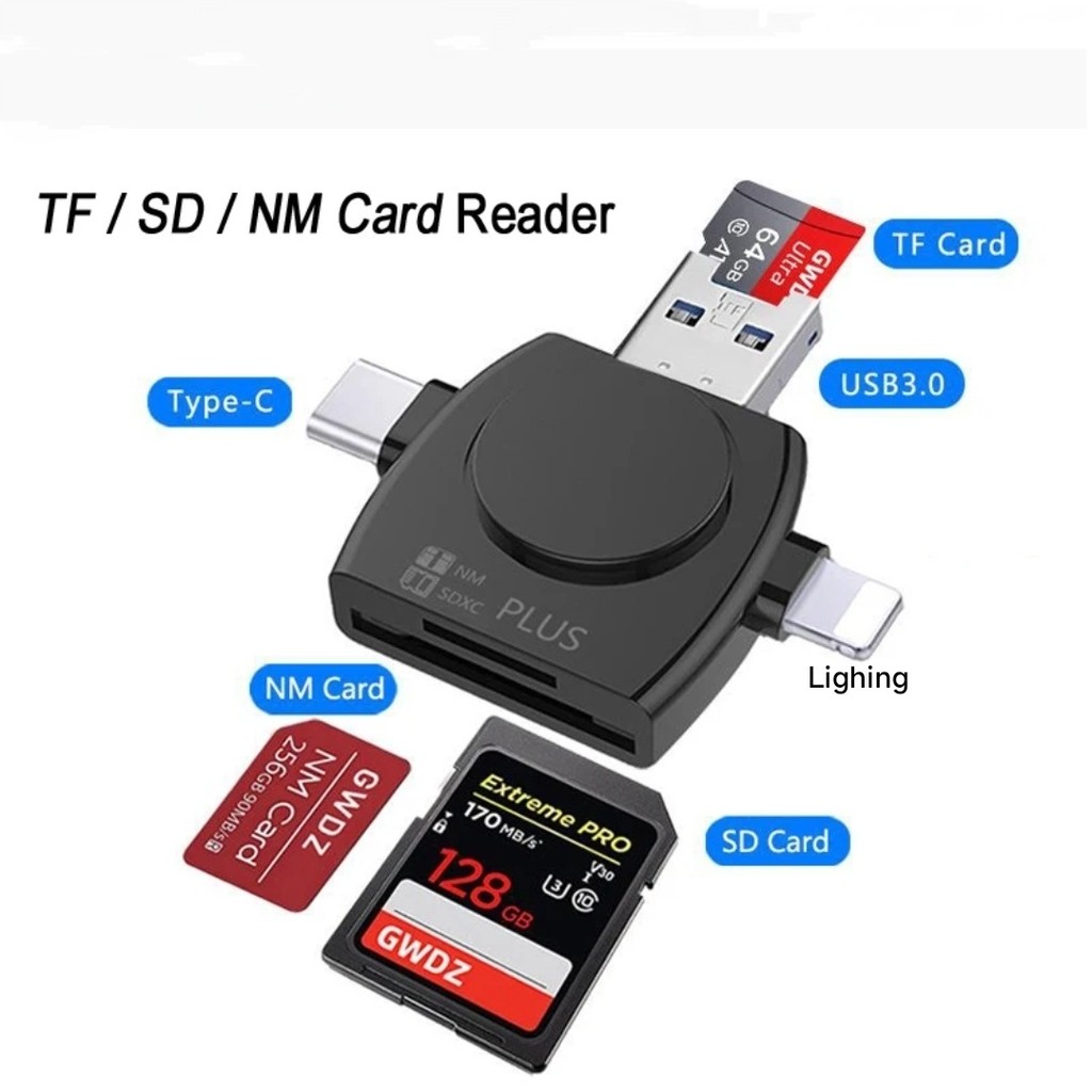 6 in 1 อะแดปเตอร์มัลติฟังก์ชั่น USB/Type-C ถึง NM/TF/SD Card Reader เครื่องอ่านการ์ดหน่วยความจําภายน