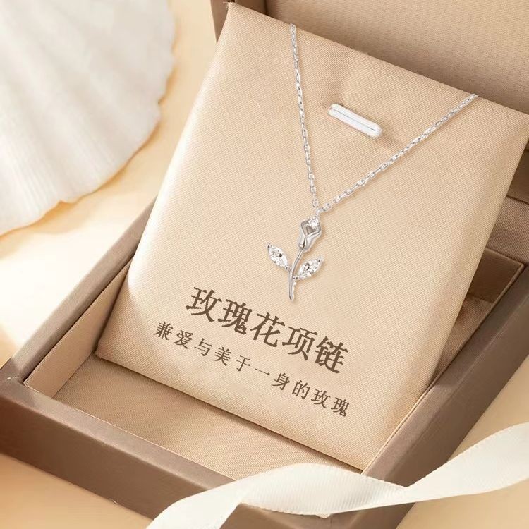 S925 เงินดอกกุหลาบสร้อยคอสร้อยคอสร้อยคอสร้อยคอสร้อยคอดอกกุหลาบเงิน INS สูง sgh88988.my20250528