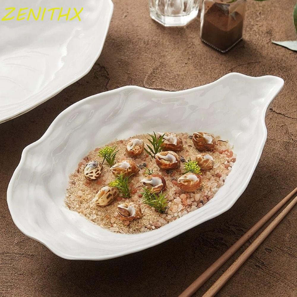 ZENITHX จานซาซิมิ, ชามสลัดรูปเปลือกหอยหอยนางรมเซรามิก, บนโต๊ะอาหาร Creative Reusable Multi-Function Storage จานเทศกาล