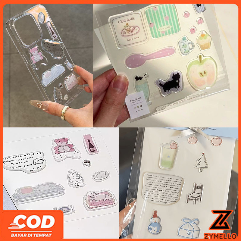 สติกเกอร์การ์ตูน DIY เจลลี่ กันน้ำ โปร่งใสนุ่ม น่ารัก สติ๊กเกอร์แพนด้า คิตตี้ ตุ๊กตาหิมะ DIY อุปกรณ์เสริมสร้างสรรค์ สติกเกอร์สากล ตกแต่งเปลือกมือถือ