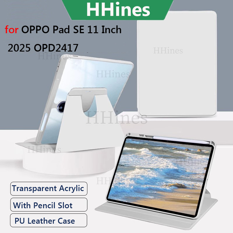 360 หมุนสําหรับ Oppo Pad SE 11 นิ้ว 2025 OPD2417 สําหรับ OPPA Pad NEO 11.4 นิ้ว 2024 Pad Air2 11.4 Pad Air 10.61 นิ้ว 360° เคสแท็บเล็ตด้านหลังโปร่งใสอะคริลิคหมุนได้