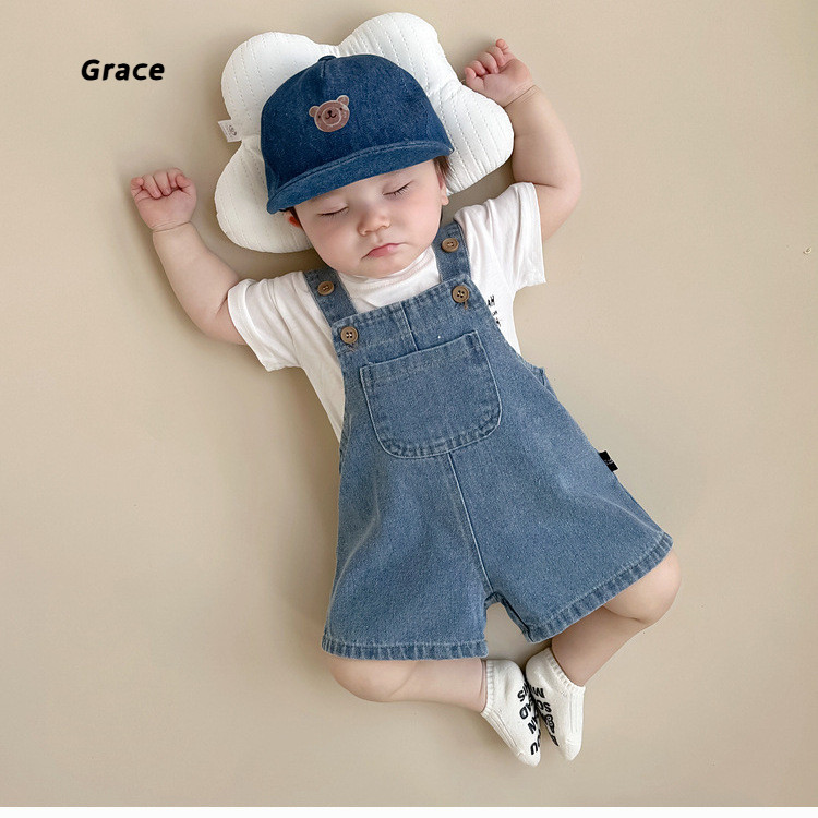 [Grace] (คลังสินค้าพร้อม) ชุดยีนส์เด็กแฟชั่นฤดูร้อนเสื้อยืดลําลองบาง + กางเกงขาสั้นเอี๊ยมผ้ายีนส์ชุดสองชิ้น GR1657 #