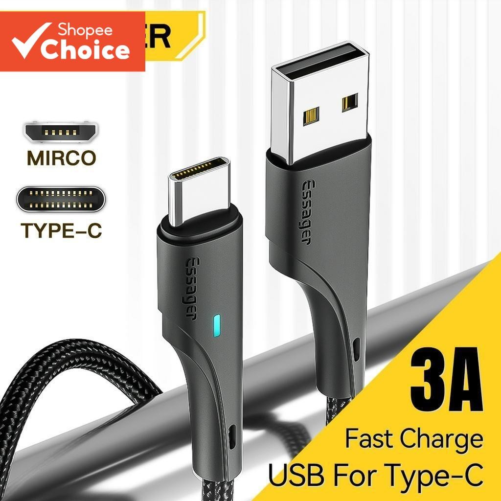 Essager 2 in 1 สายชาร์จ Type C Micro usb 3A 2 ม. 3 ม. ชาร์จเร็ว สําหรับ Android โทรศัพท์มือถือ Type C