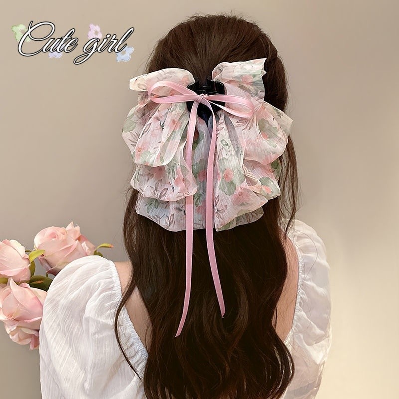 Cute_Girl กิ๊ฟกิ๊บติดผม ลายดอกไม้หักๆ ริบบิ้นโบว์ หลายระดับ หวานและน่ารัก กิ๊บติดผมโบว์
