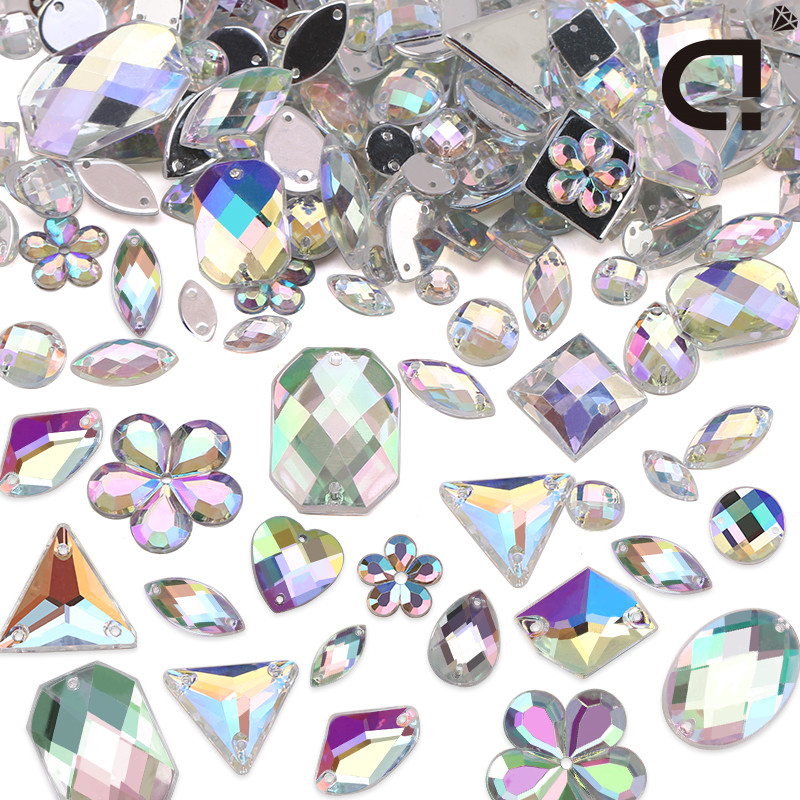 500 ชิ้น อรหิลิค Hand-Sewn Rhinestones Double-Hole แบนหัวเข็มขัดสำหรับ DIY เสื้อผ้าและอุปกรณ์เสริมชุดแต่งงาน