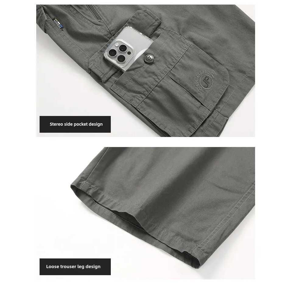 JEEP SPIRIT กางเกงขาสั้นคาร์โก้กระเป๋าซิปผู้ชาย ทรงหลวมฤดูร้อน ผ้าระบายอากาศ ขนาด L-5XL - รูปที่ 6