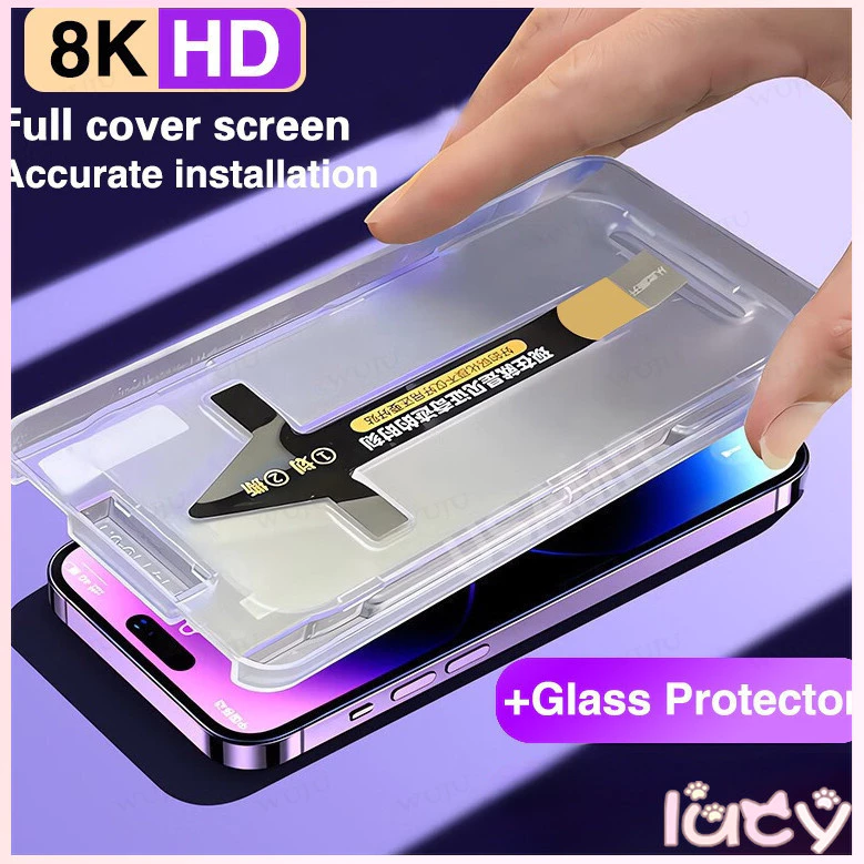 กระจกนิรภัยกันรอยหน้าจอ 8K Ultra HD ไร้ฝุ่น ความแม่นยําสูง สําหรับ iPhone 17 PRO 11 12 13 14 15 Pro XS Max Plus X XR#D6