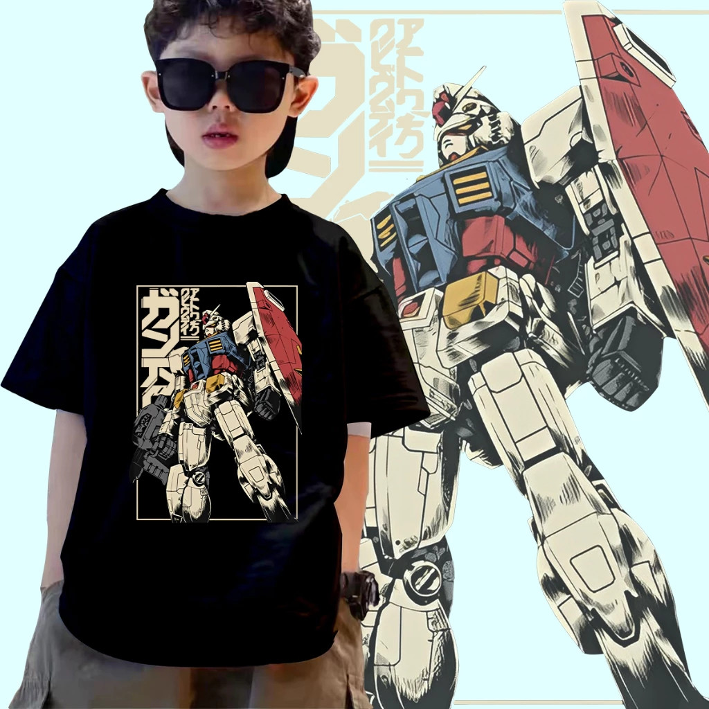 เสื้อยืด kids แขนสั้น ''Gundam blocks'' t shirt เสื้อเชิ้ตเด็ก เสื้อยืดเด็กชาย Cotton100% boy โคตรนุ่ม2025