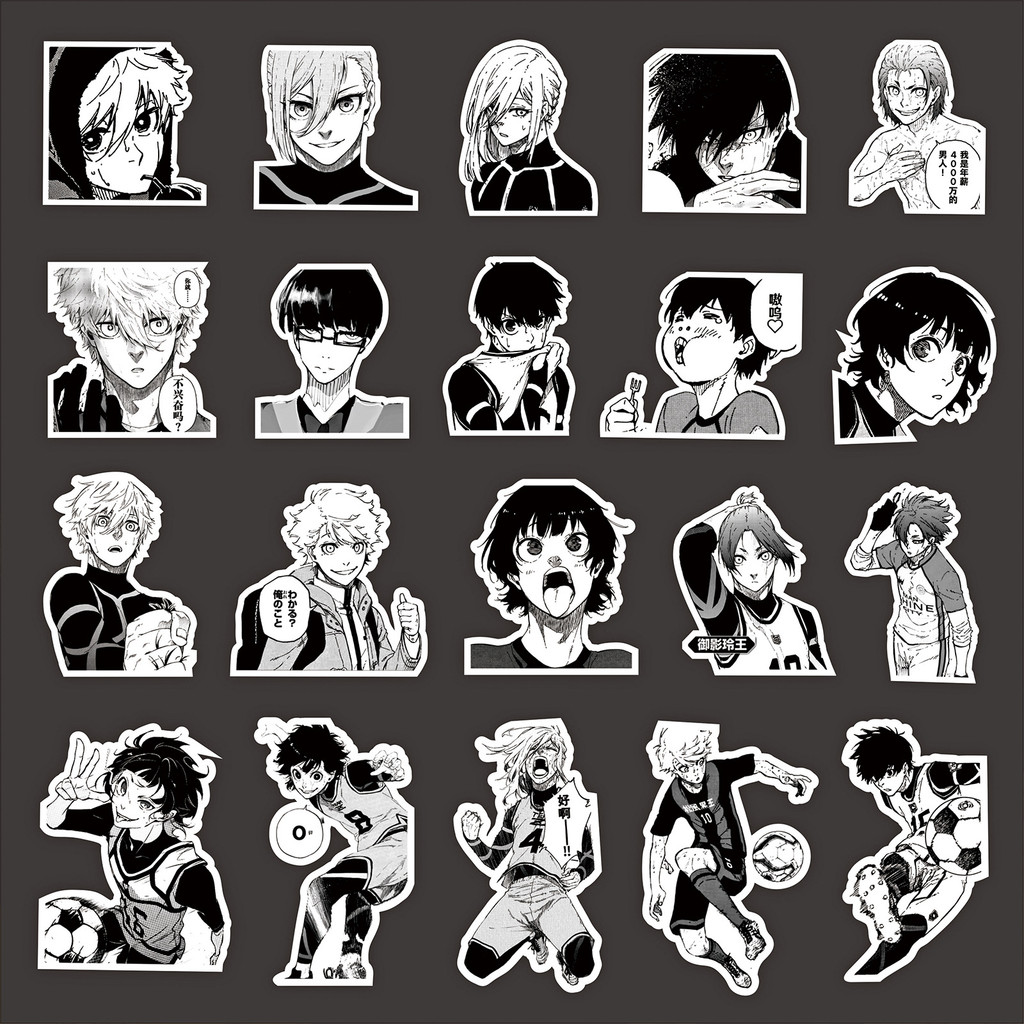 สติ๊กเกอร์ฟุตบอล Blue Lock (70 ชิ้น) - สติ๊กเกอร์ฟุตบอลขาวดําสําหรับวารสารและแล็ปท็อป