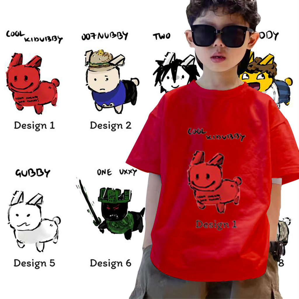 Baju-COOL KIDUBBY Dopamine Tee Flat Art Style Red Kids T-Shirt c00lkidd, Shedletsky Blame John, Gubb