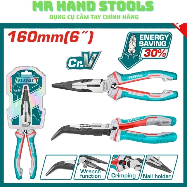 HOT SP คีมจมูกโค้งคุณภาพสูง Total 6" 8" ป้องกันสนิม Cr-V คีมเหล็ก THT24616S/THT2486S