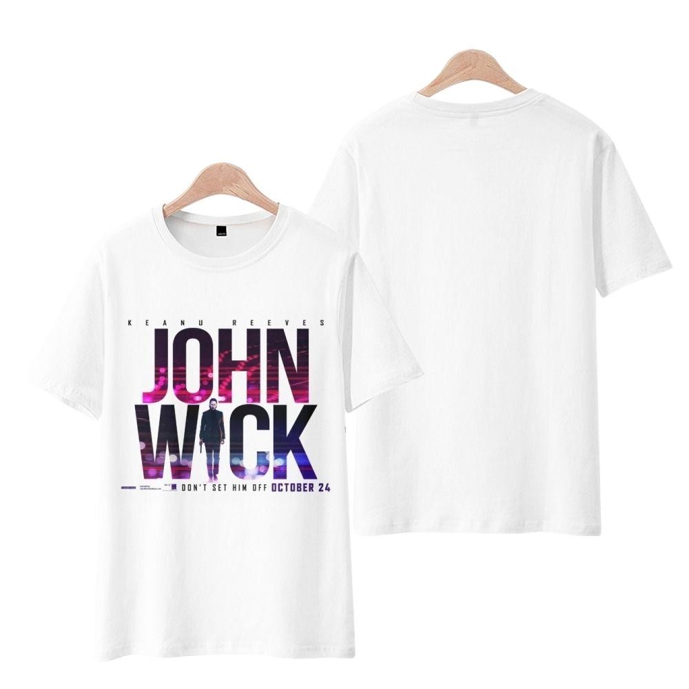 ของขวัญจากภาพยนตร์ John Wick เสื้อยืดแขนสั้น John Wick Keanu Revolver คอวีฤดูร้อน