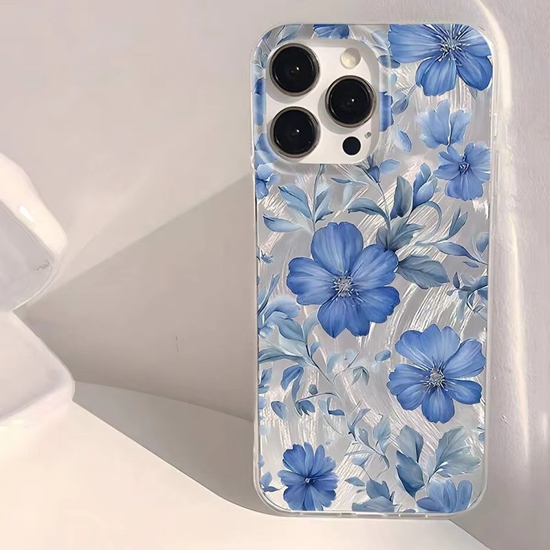 สําหรับ Vivo Y100 Y28 Y16 Y03 V30 Y17S Y17 Y20 Y15 Y21 Y35 Y27 Y31 Y36 Y02 Y21S Y12 Y30 Y50 Y20S Y33S Sparkling Blue รูปแบบดอกไม้กันกระแทกสีฟ้ารูปแบบ