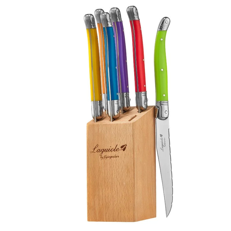 6pcs/7pcs Laguiole Stainless Steel Steak Knife Set Steak Knives With Wooden Holder Steel Dinner Knif