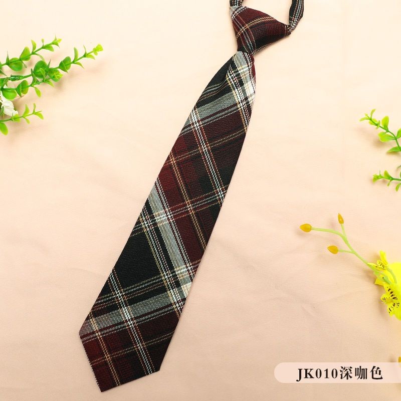 JK เน็คไทขนาดเล็กนักเรียนอินเทรนด์ฟรี Tying JK010 Dark Coffee Check Tie JK เน็คไทขนาดเล็กหญิง Preppy
