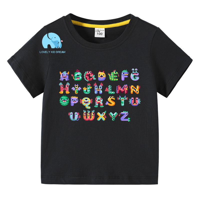Alphabet Lore Baju Tshirt Budak Cotton 100 Top Cute Kids T Shirt 5-12 Years Round Neck T-Shirt