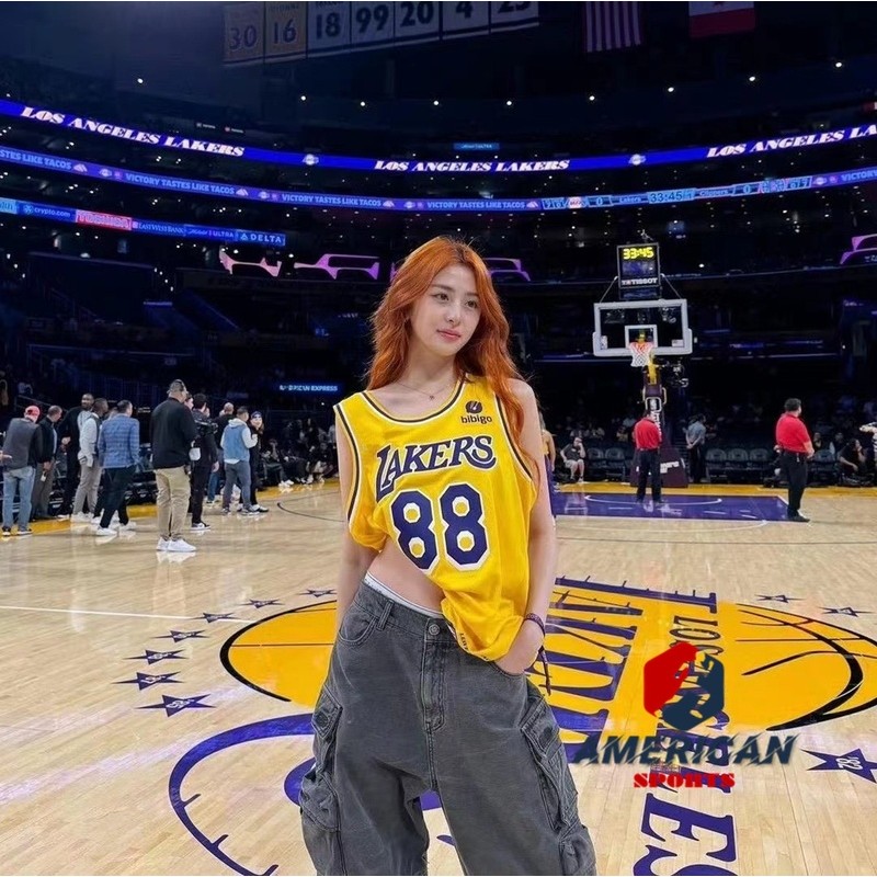 Hot Pressed LE SSERAFIM Jersey Mens Los Angeles Lakers HUH YUNJIN เสื้อบาสเก็ตบอลสีเหลือง