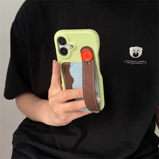น่ารักเกาหลีสีลูกกวาดกระเป๋าบัตรเคสโทรศัพท์ที่มีข้อมือปุ่มแบบพกพาสําหรับ ไอโฟน 16 15 14 13 มือโปร สูงสุด ปกหลัง