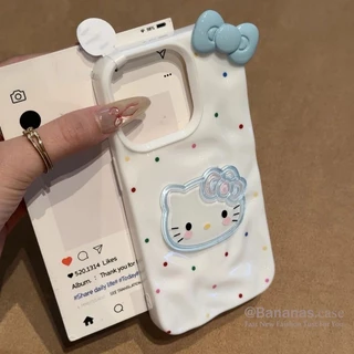 เข้ากันได้กับ iPhone 17 16 15 14 13 12 11 Pro Max X XS XR XS Max 7 8 Plus เคสโทรศัพท์ 3D DIY น่ารักสีลูกกวาดโบว์แมวคลื่นนุ่มปกหลัง