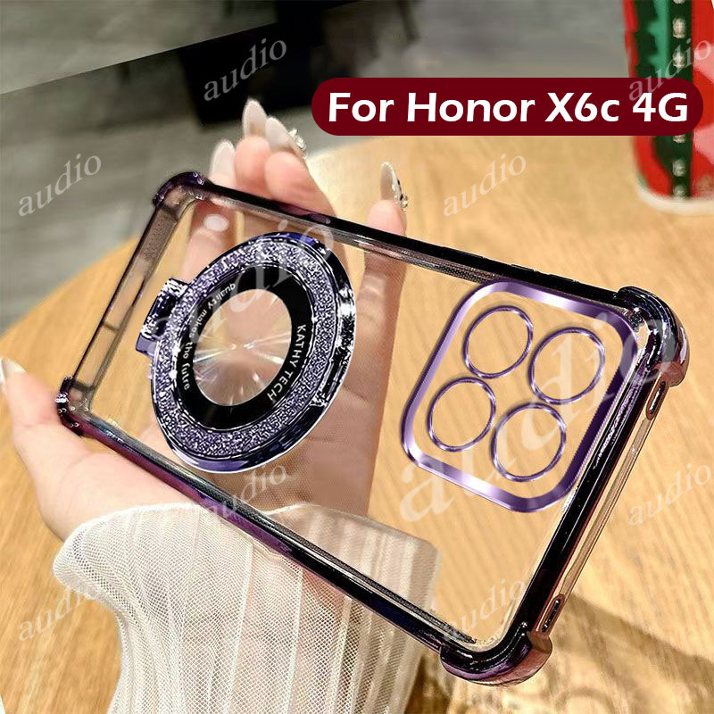 Honor x6c 4Gสี่มุมชุบGlitterโปร่งใสเคสโทรศัพท์สําหรับHONOR x6c HONORX6c 4G 2025 กันกระแทกซิลิโคนปกหล