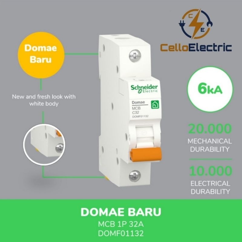 MCB Schneider 2a 4a 6a 10a 16a 20a 25a 32a 40a - MCB 1 เฟส Schneider Domae