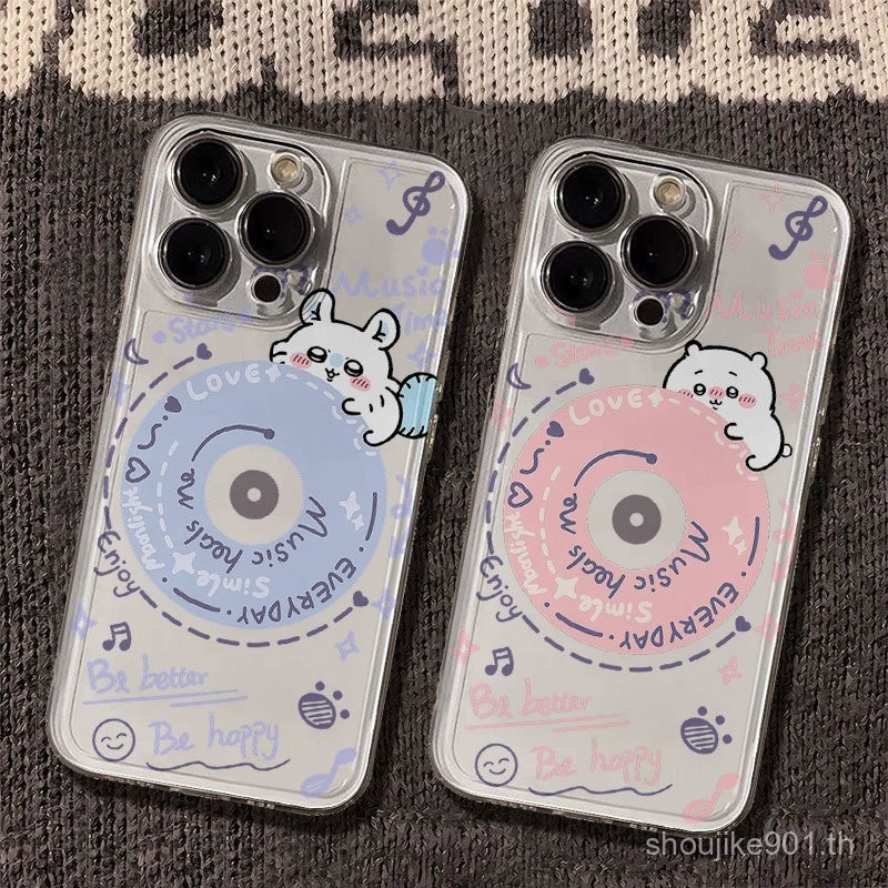แผ่นเสียงไวนิลคู่รัก Chiikawa เปลือกโปร่งใส ใช้ได้กับเคส iPhone สำหรับ iPhone 16 Pro Max/15/14 Pro M