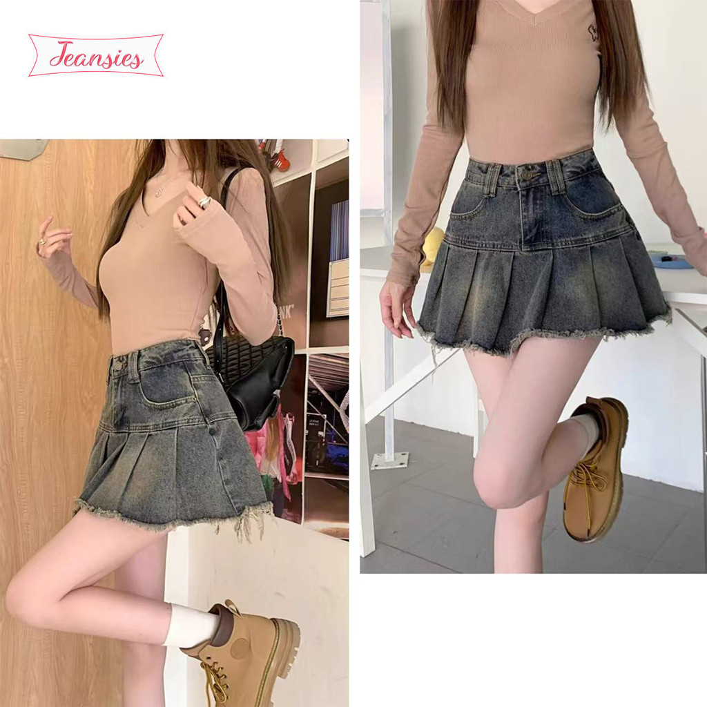 กระโปรงยีนส์ เอวสูง ป้องกันการเดินโชว์ าสมใส่สบาย