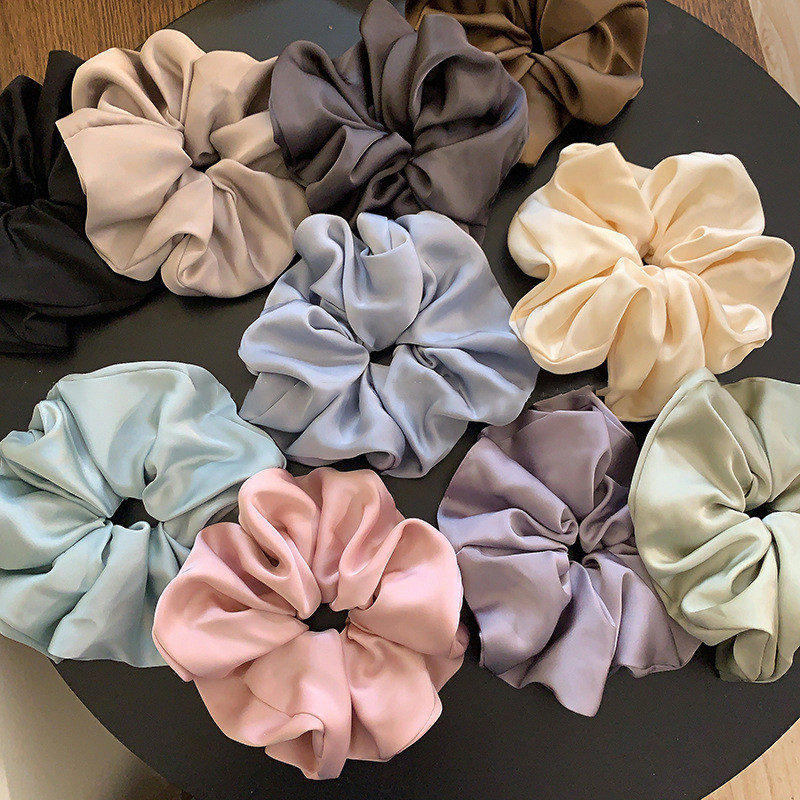 ขนาดใหญ่สีทึบซาติน Scrunchy เครื่องประดับผมสำหรับผู้หญิง